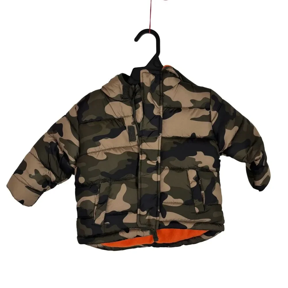 Healthtex Green Camo Puffer Jacket Fleece Lined Hooded Boys 12 Months Baby
